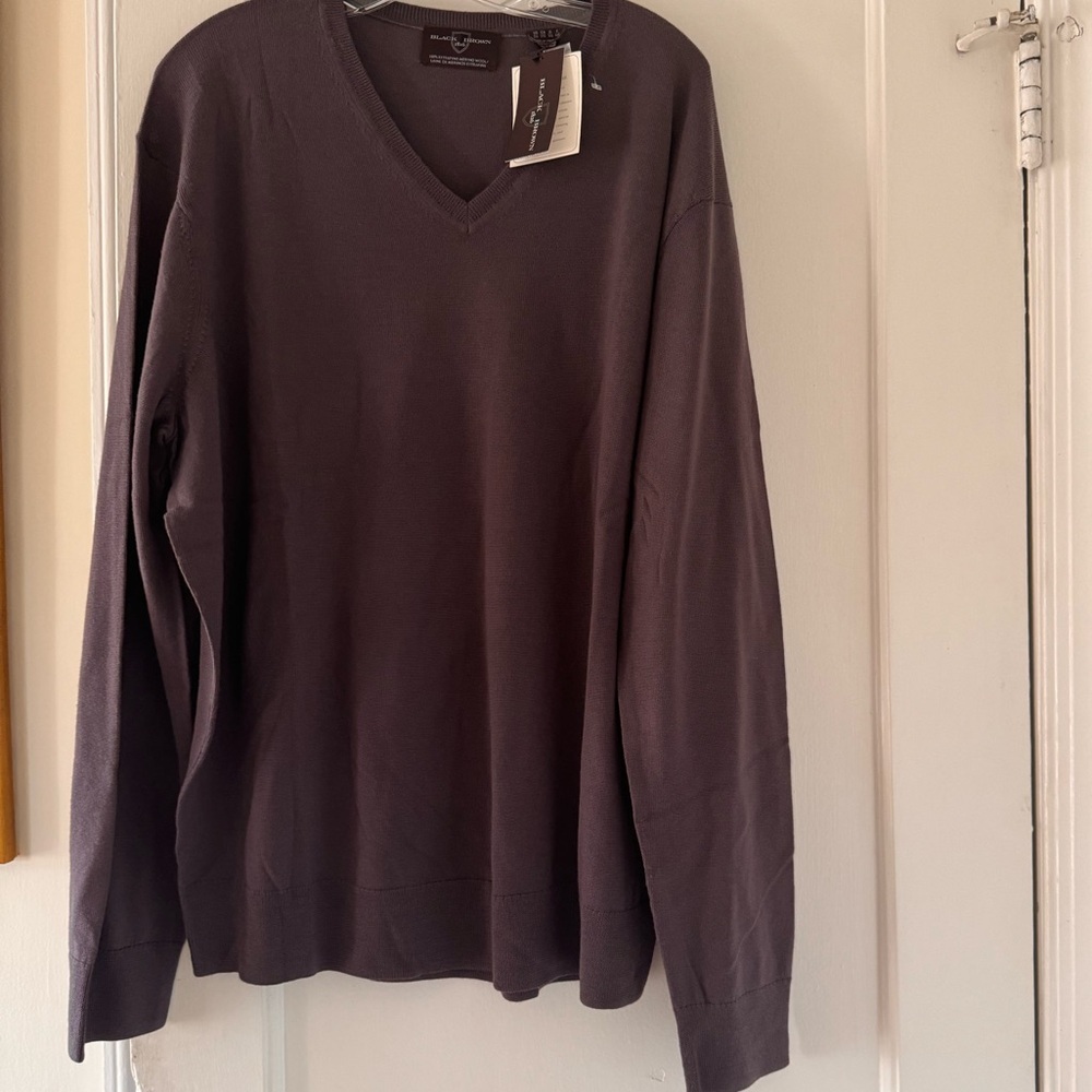 Black Brown 1826  Extra Fine Merino Wool Crewneck Sweater Preppy Granpacore